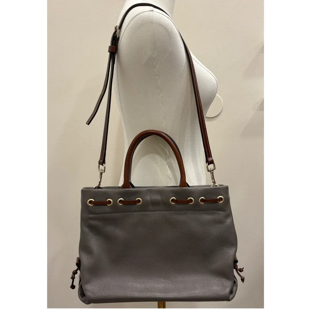 Dooney & Bourke Pebble Grain Tassel Tote Elephant Gray Leather Satchel Preppy